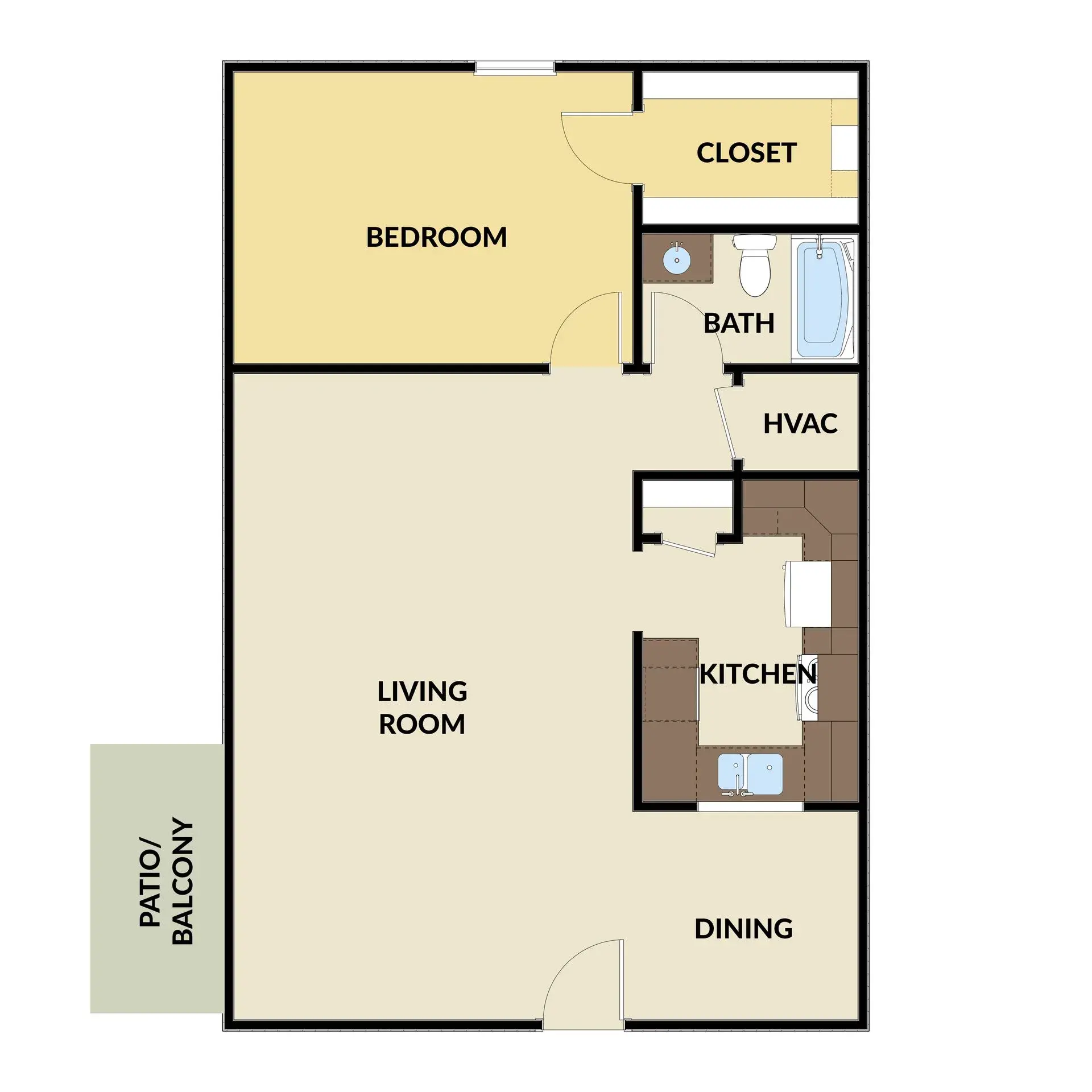 1 BED, 1 BATH APARTMENT